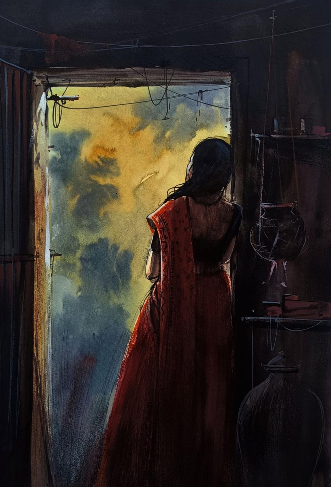 Beyond the Doorway — Watercolour painting by Md Olil Miah